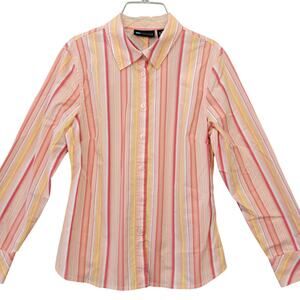 Relativity Pink Shirt Stretch Preppy Stripe Long Sleeves Button Up Womens Size M